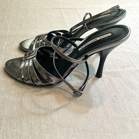 Via Spiga Strappy Metallic Stiletto Sandal Heels - Picture 6 of 9